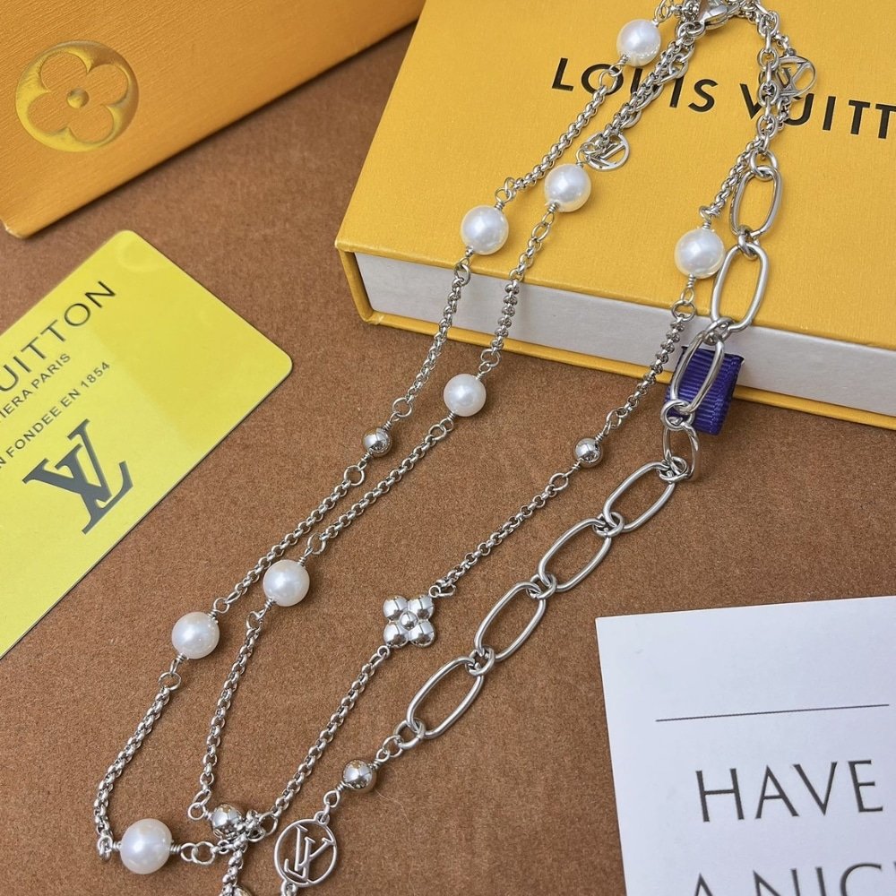 L0vis Vvtt0n Lv Mix Chains Necklace Silver M02516