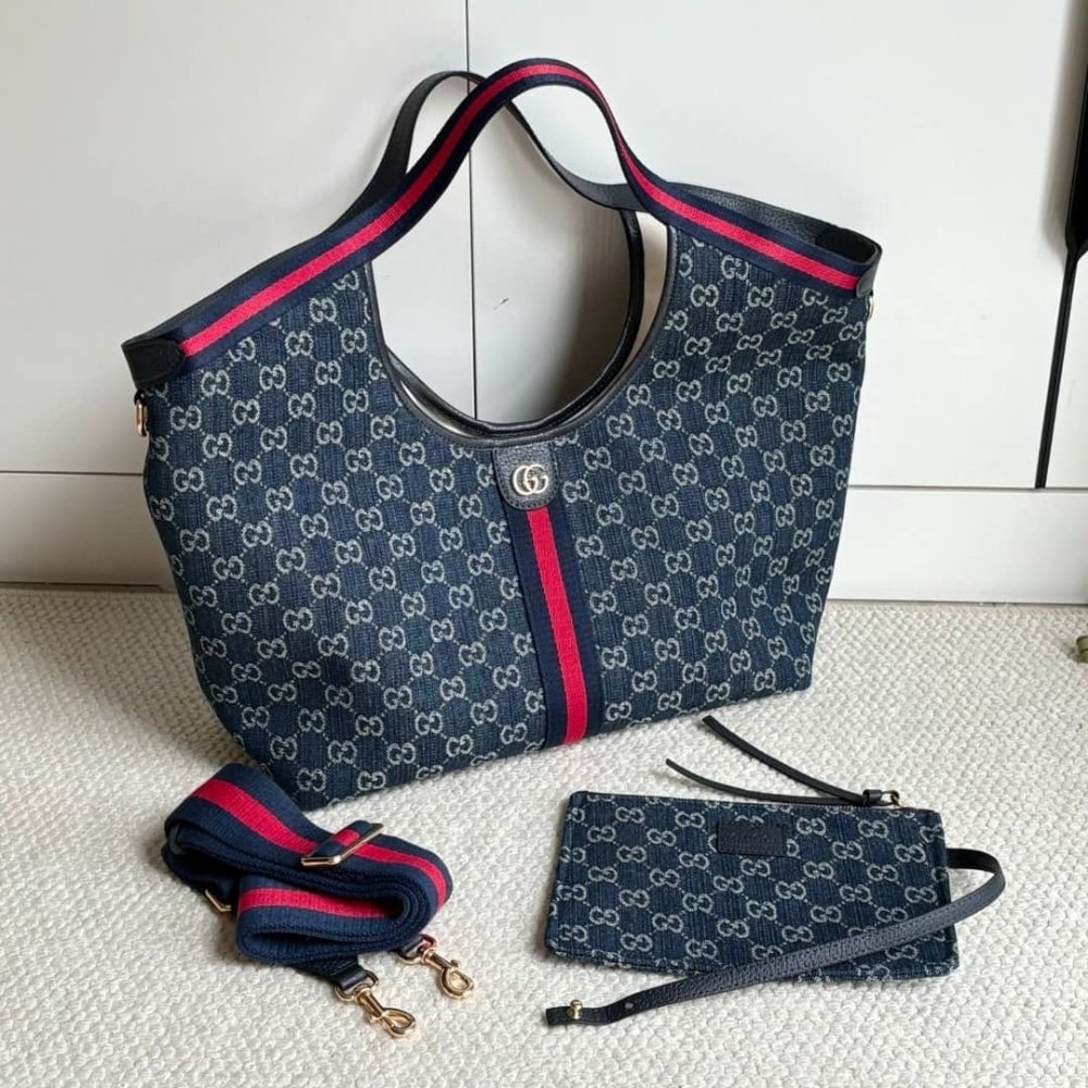 Gvc*1 Giglio Large Tote Bag Blue And White Gg Denim 60Cm ‎853971 Faffq 8864