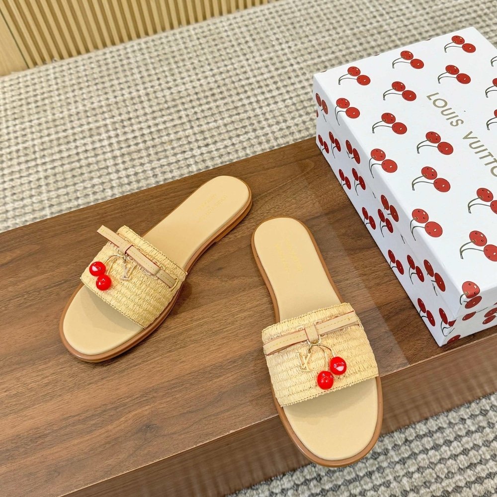 L0vis Vvtt0n X Takashi Murakami Lily Flat Mule Raffia Beige 1Ahlrn