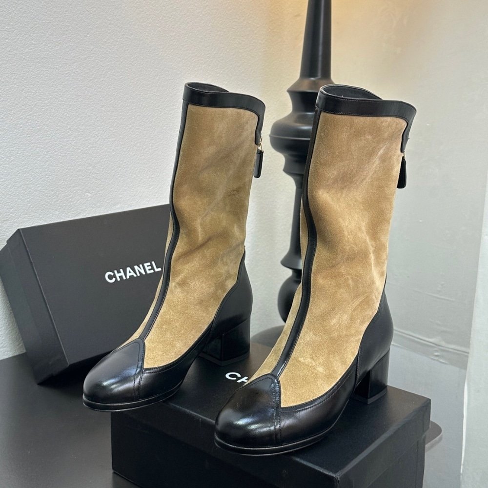 Ch**el Métiers Dart High Boots Beige And Black G46591 B21103 U2030