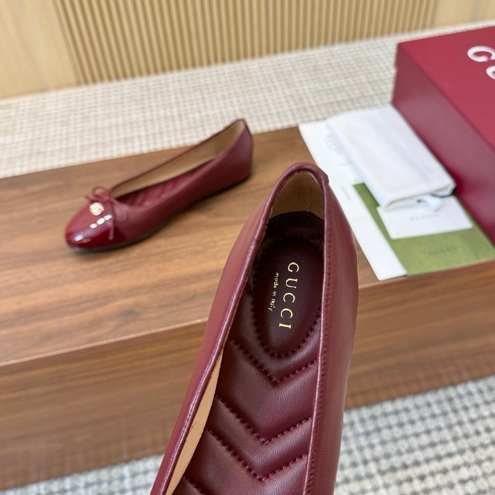Gvc*1 Women Ballet Flat With Double G Red Leather 835805 Bnc80 6207