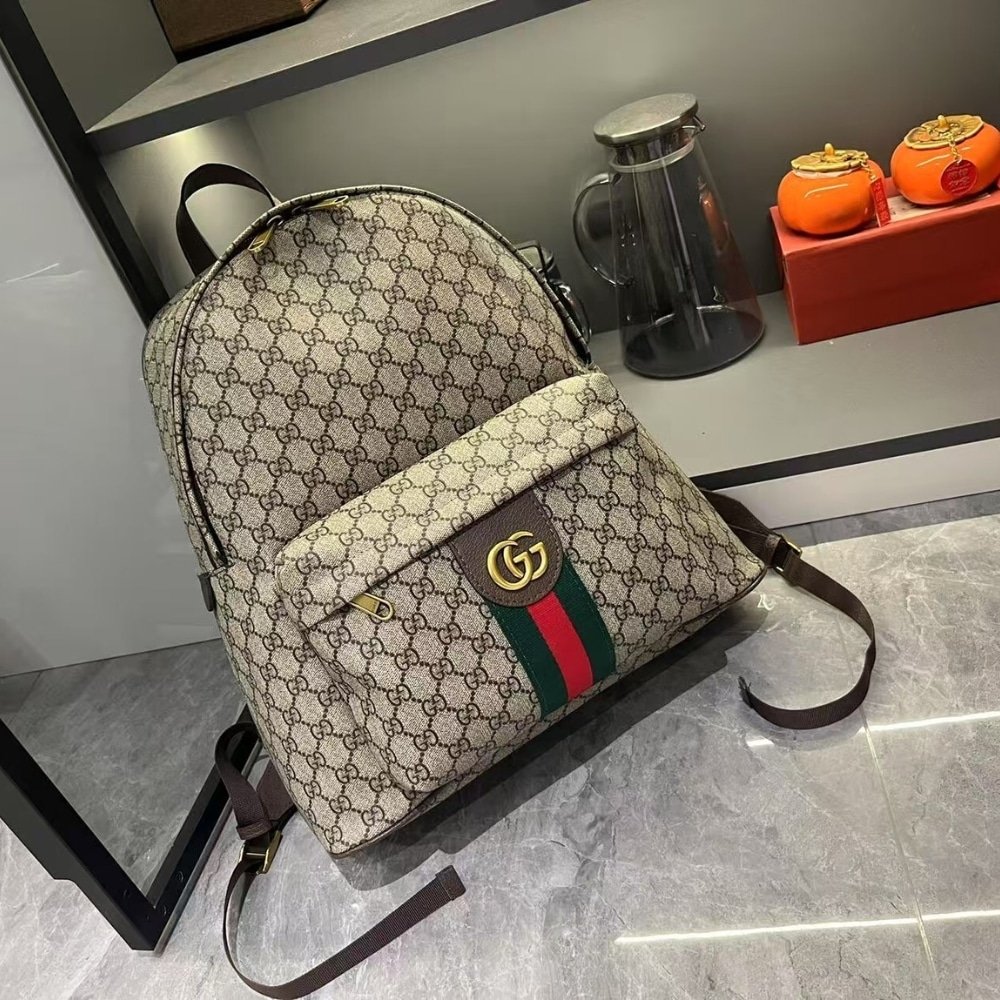 Gvc*1 Ophidia Medium Backpack Beige And Dark Brown 41Cm 834466 Faeoj 9747