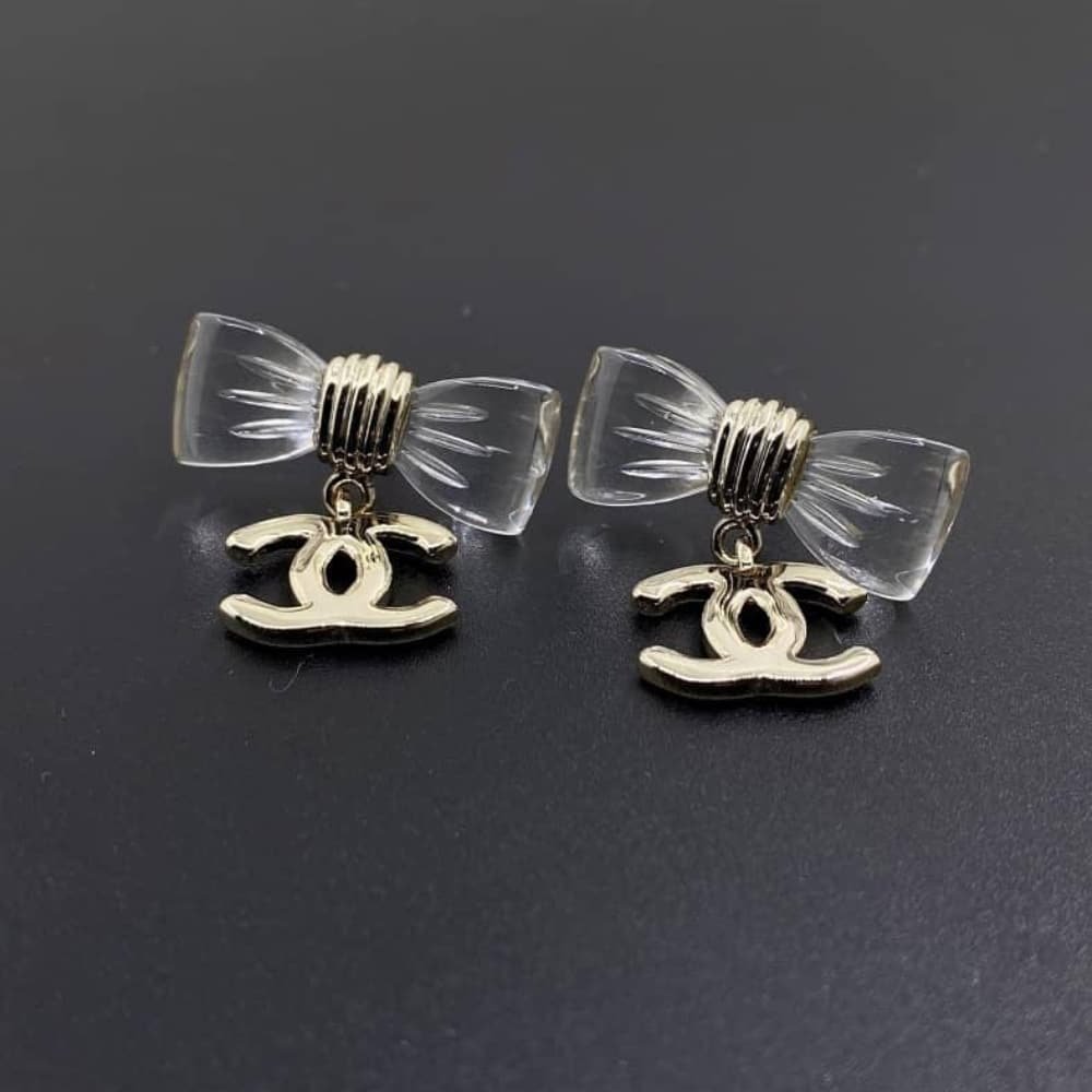 Ch**el D25 Cc Bow Earrings Gold Metal Abf537 B19997 Nafvg