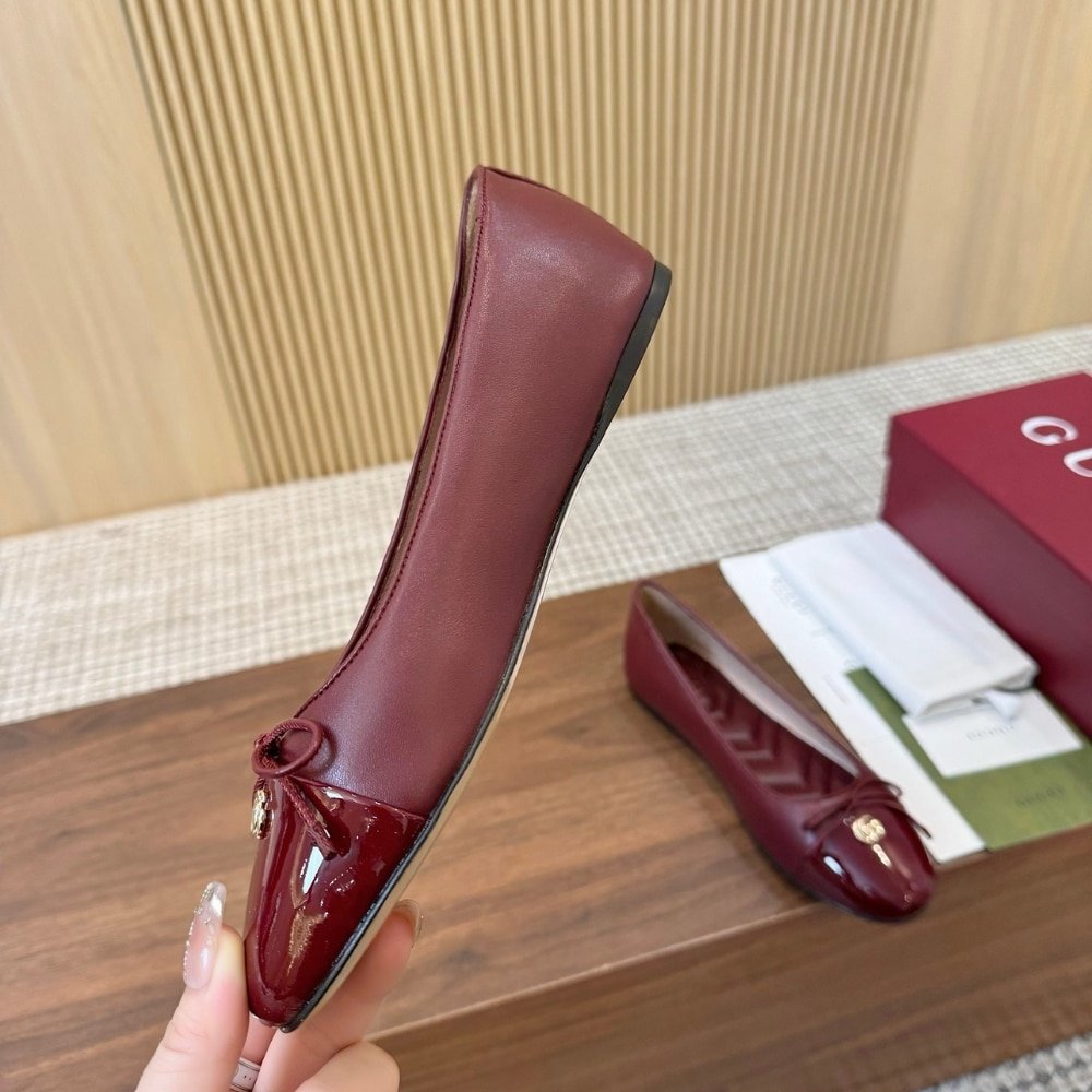 Gvc*1 Women Ballet Flat With Double G Red Leather 835805 Bnc80 6207