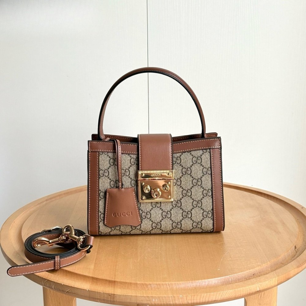 Gvc*1 Padlock Small Top Handle Bag Beige And Dark Brown 20Cm ‎‎841653 Fad6L 9758