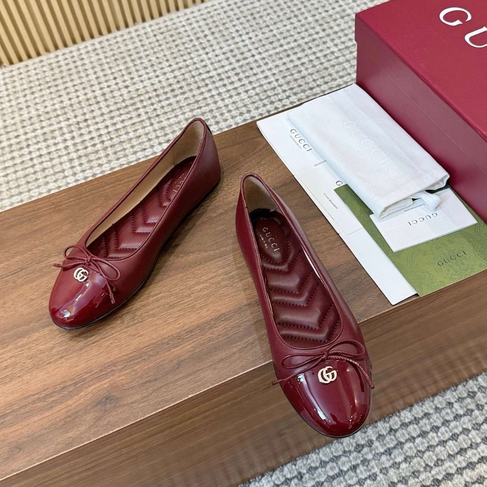 Gvc*1 Women Ballet Flat With Double G Red Leather 835805 Bnc80 6207