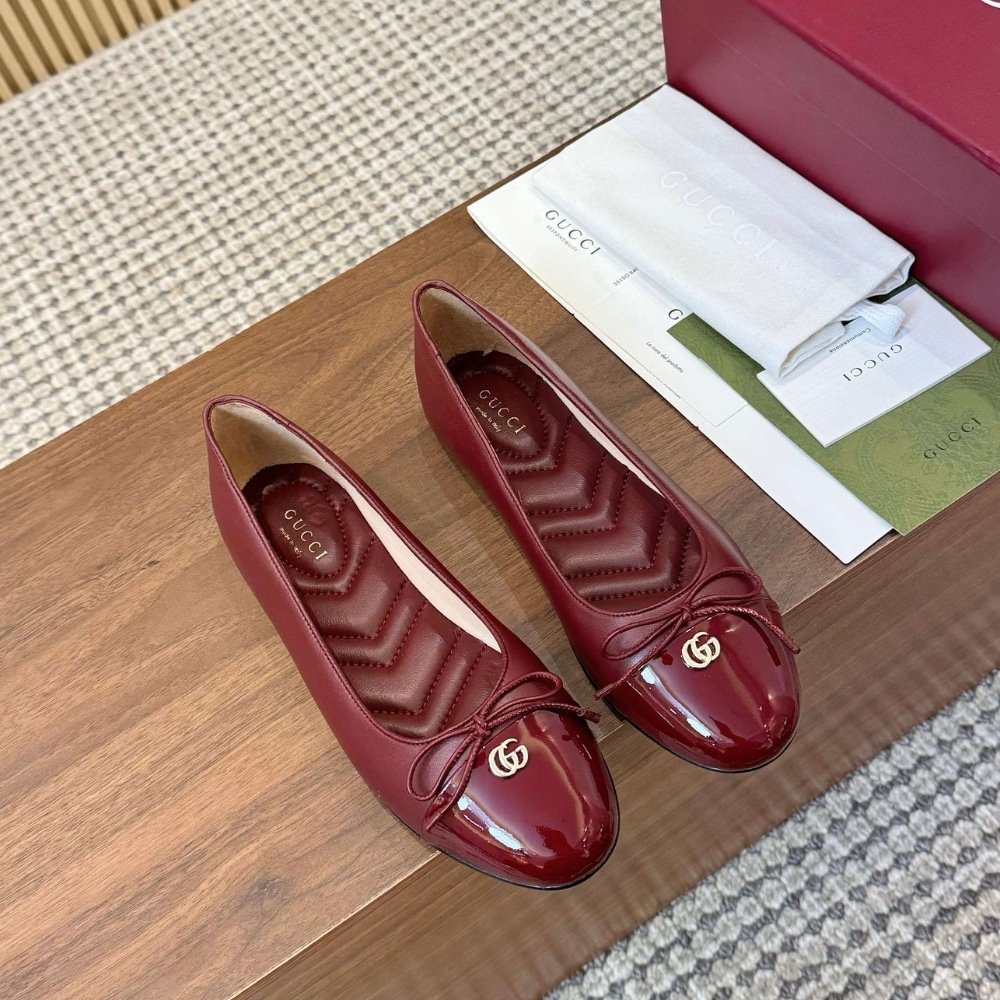 Gvc*1 Women Ballet Flat With Double G Red Leather 835805 Bnc80 6207