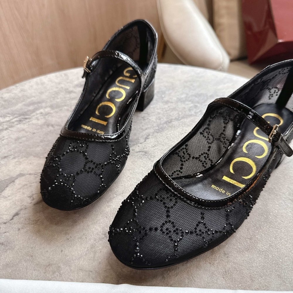 Gvc*1 Women Gg Crystal Ballet Flat Black Mesh 835809 Faeq0 1046