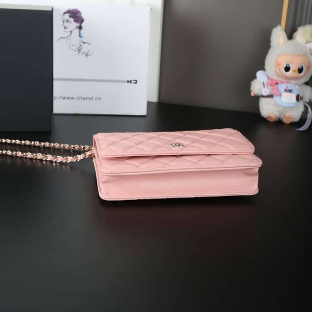 Ch**el Classic Wallet On Chain Gold Light Pink 19Cm Ap0250 Y33352 Ng120