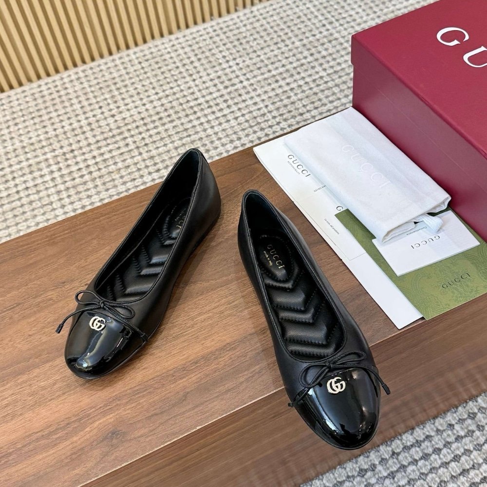 Gvc*1 Women Ballet Flat With Double G Black Leather ‎835805 Bnc80 1000
