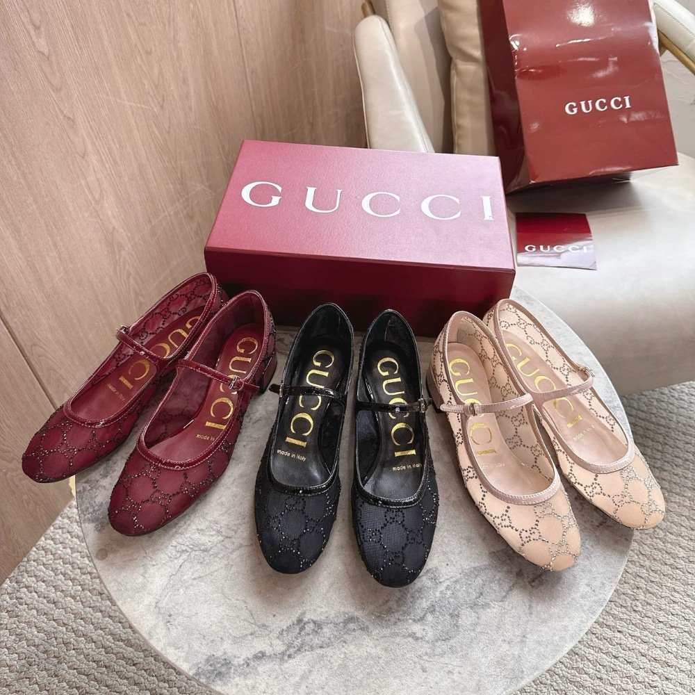 Gvc*1 Women Gg Crystal Ballet Flat Black Mesh 835809 Faeq0 1046