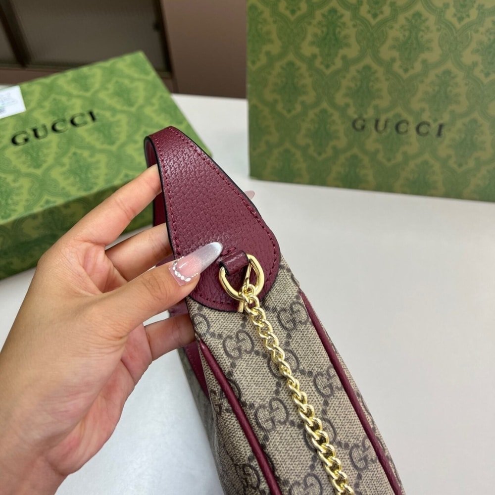 Gvc*1 Ophidia Small Shoulder Bag Beige And Dark Red Gg Fabric 22Cm ‎838463 Fae0P 9789
