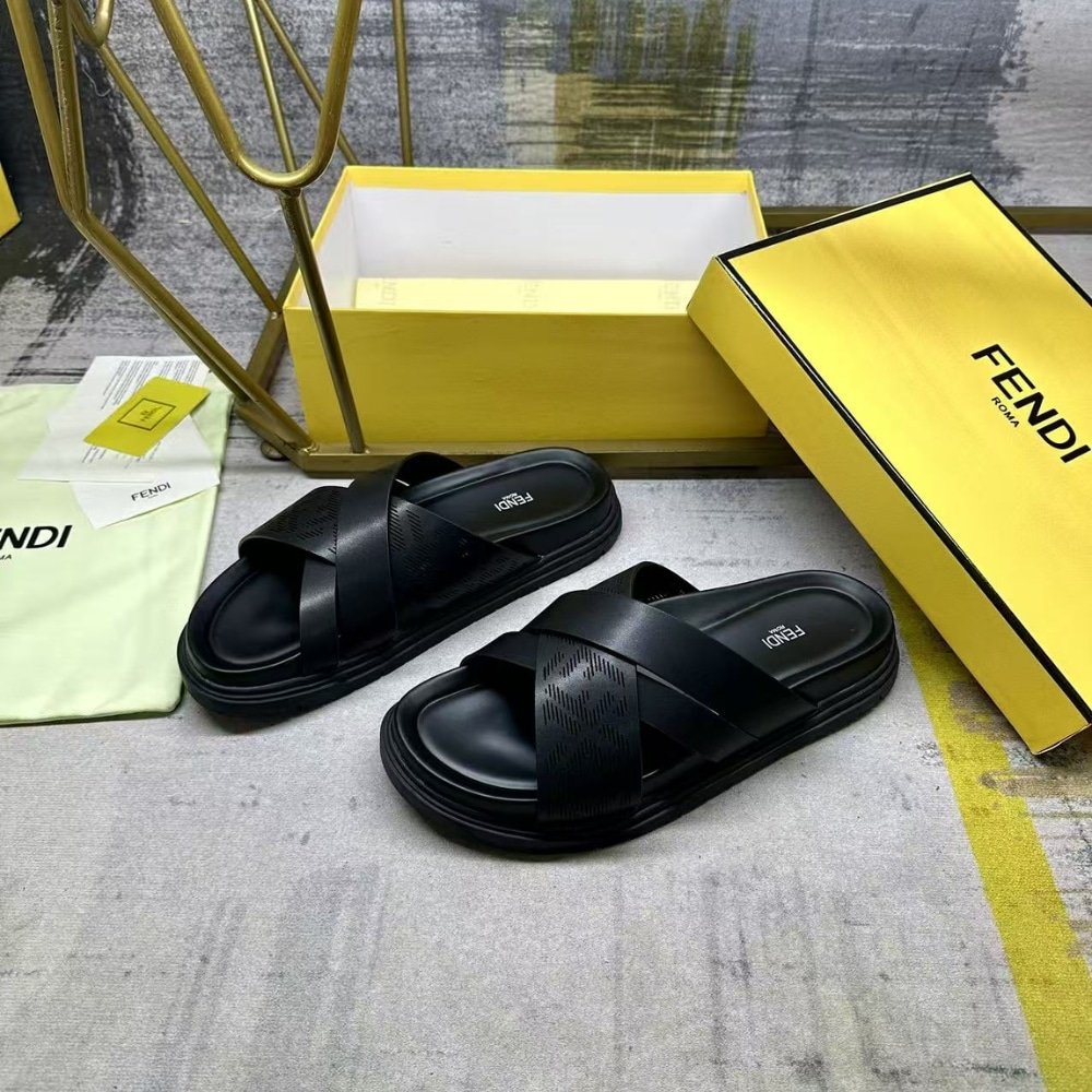 F**di Black Leather Slides 7X1770Aridf0Abb