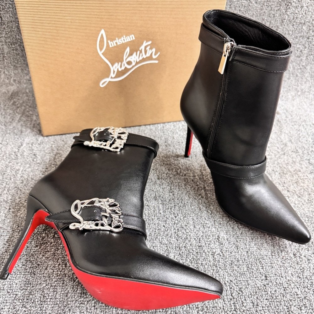 Chr1st1an Louboutin Giddylina 100 Leather Ankle Boots Black P00992472
