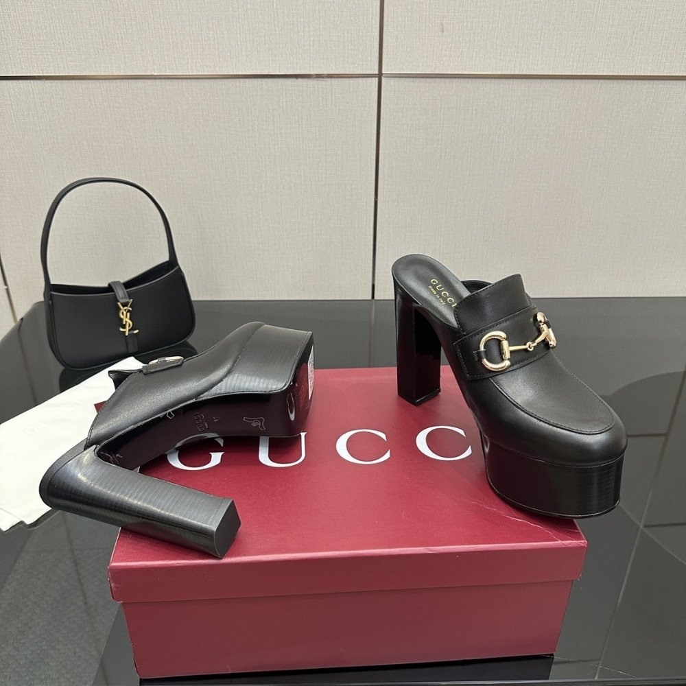 Gvc*1 Women Platform Mule With Horsebit Black Leather 835315 Aadcw 1000