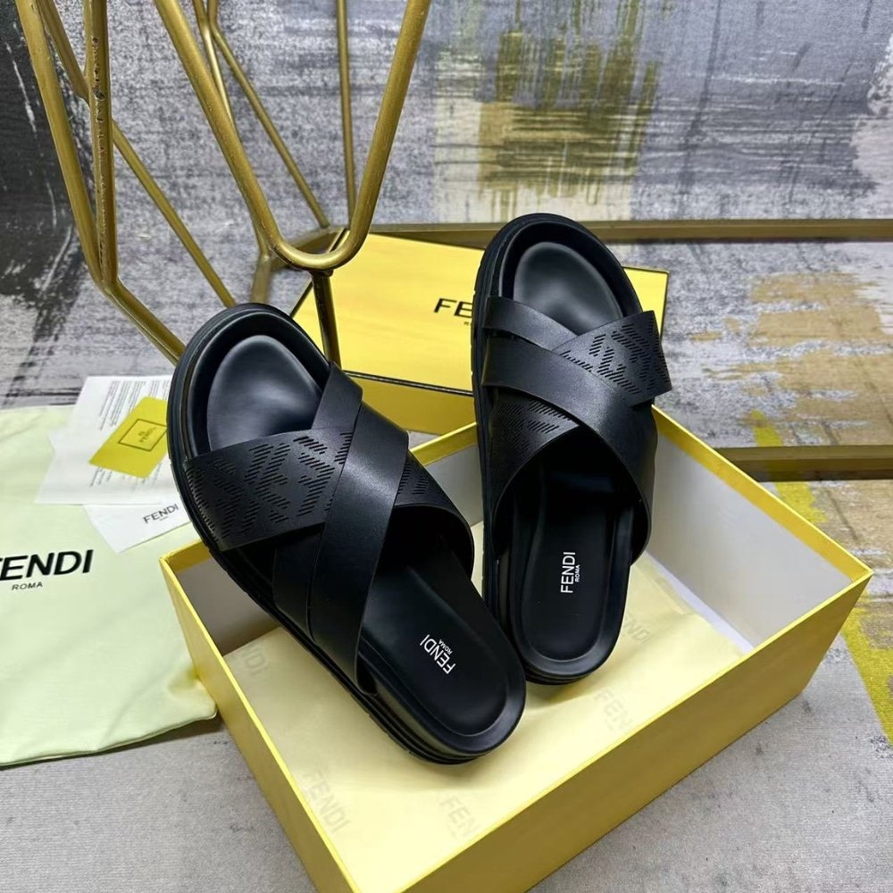 F**di Black Leather Slides 7X1770Aridf0Abb