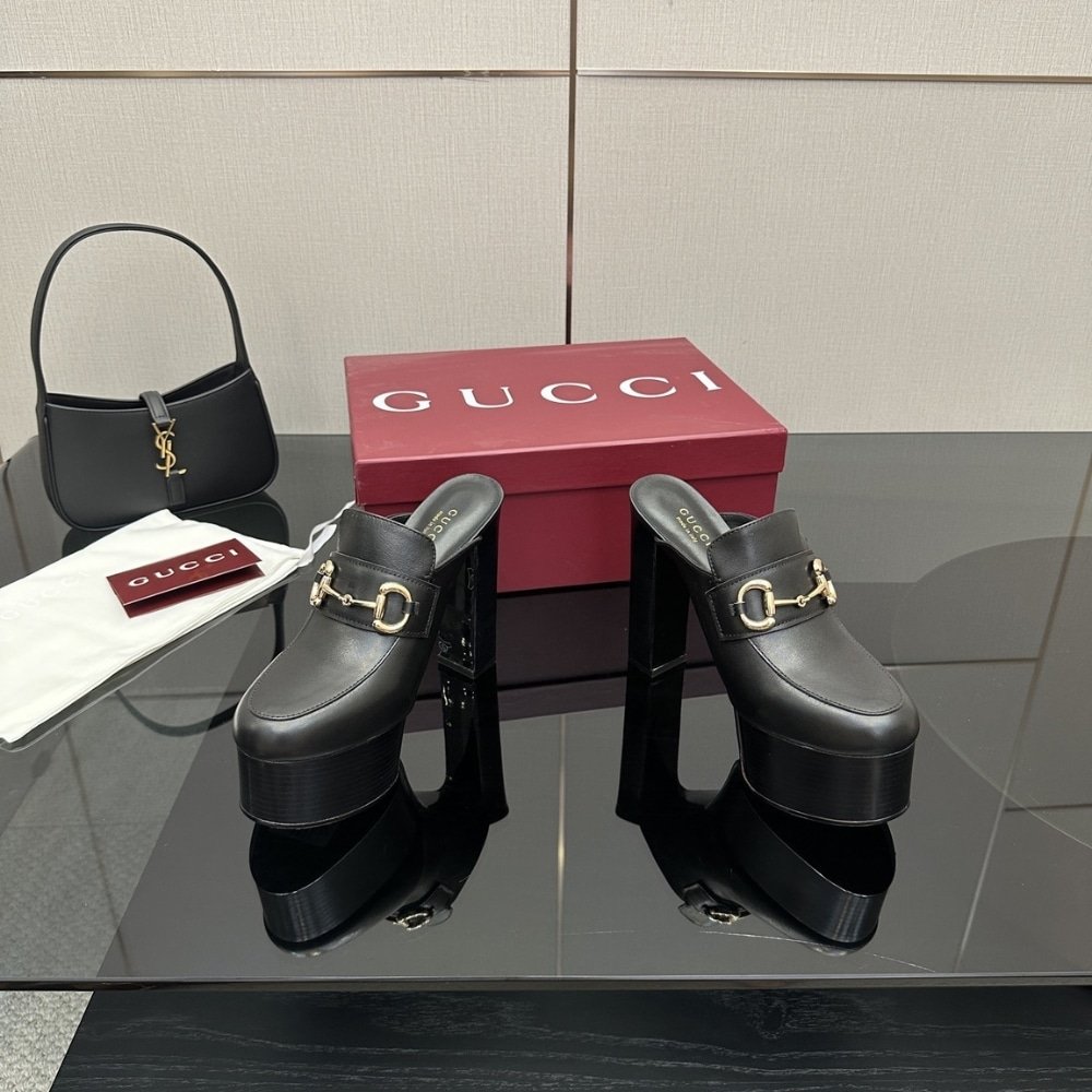 Gvc*1 Women Platform Mule With Horsebit Black Leather 835315 Aadcw 1000