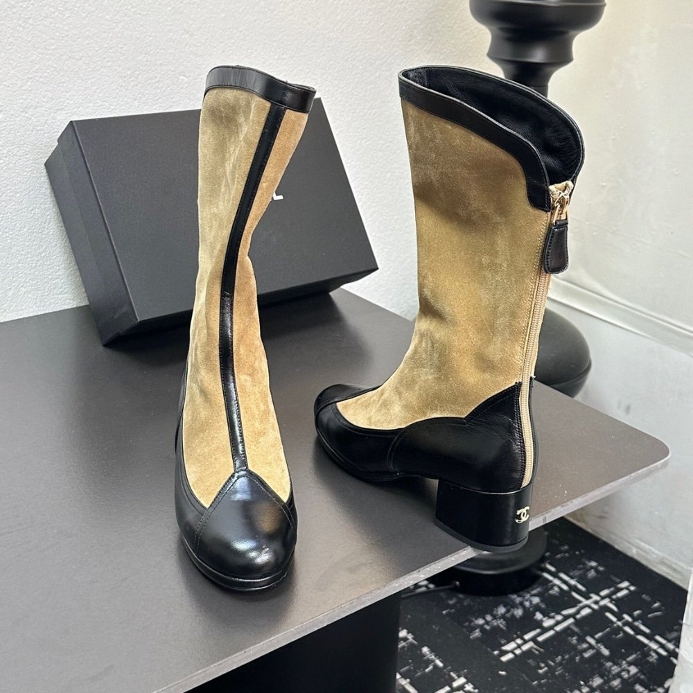 Ch**el Métiers Dart High Boots Beige And Black G46591 B21103 U2030