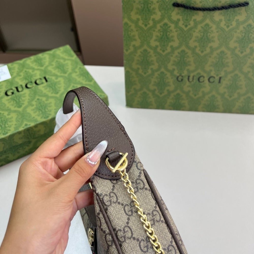 Gvc*1 Ophidia Small Shoulder Bag Beige And Dark Brown Gg Fabric 22Cm 838463 Fae0P 9746