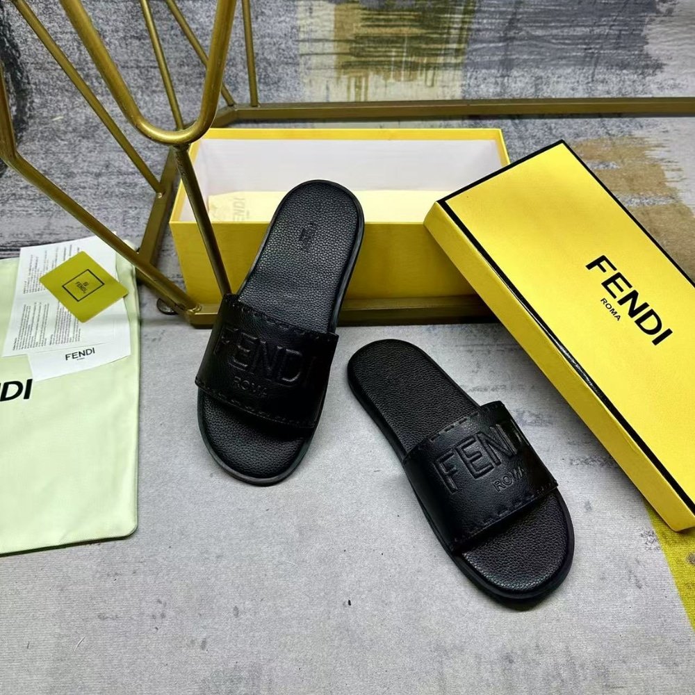 F**di Roma Leather Slides Black 7X1753Aqxcf0Qa1