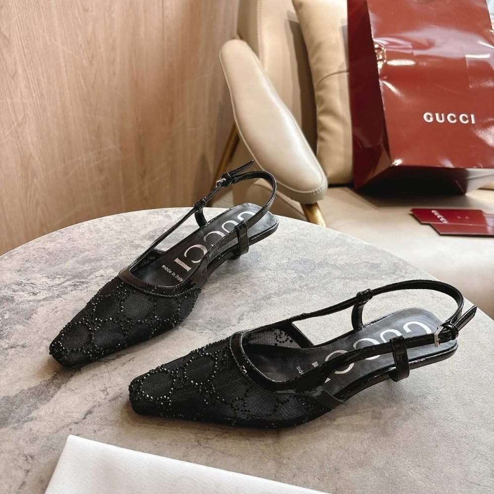 Gvc*1 Women Gg Crystal Slingback Pump Black Mesh ‎840728 Faeq0 1046