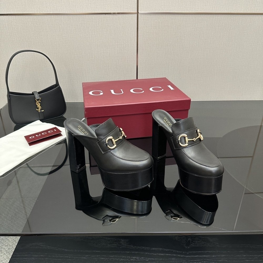 Gvc*1 Women Platform Mule With Horsebit Black Leather 835315 Aadcw 1000
