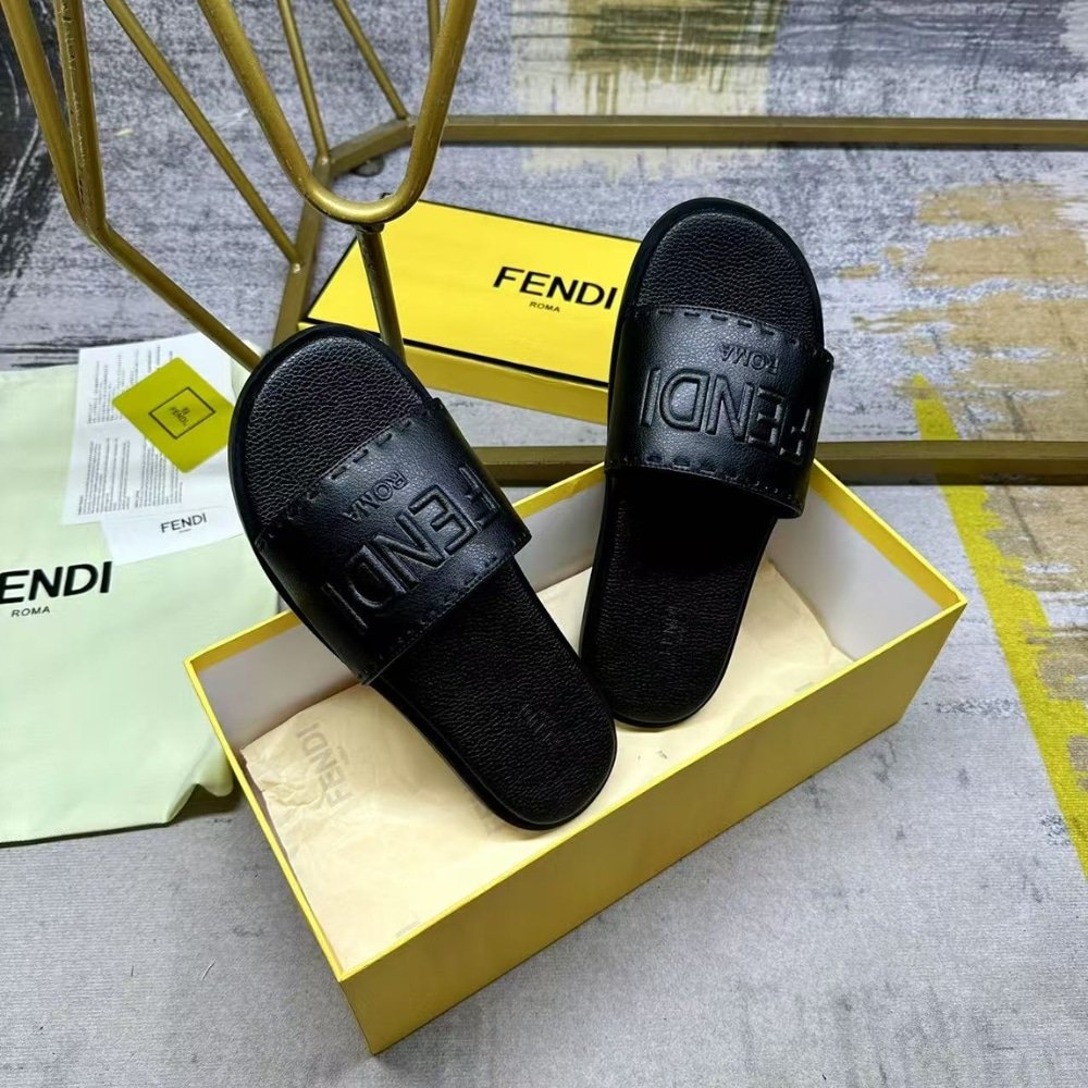 F**di Roma Leather Slides Black 7X1753Aqxcf0Qa1
