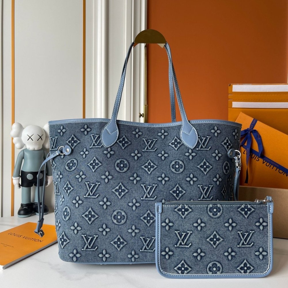 L0vis Vvtt0n Neverfull MM Bag Monogram Denim Blue 32Cm