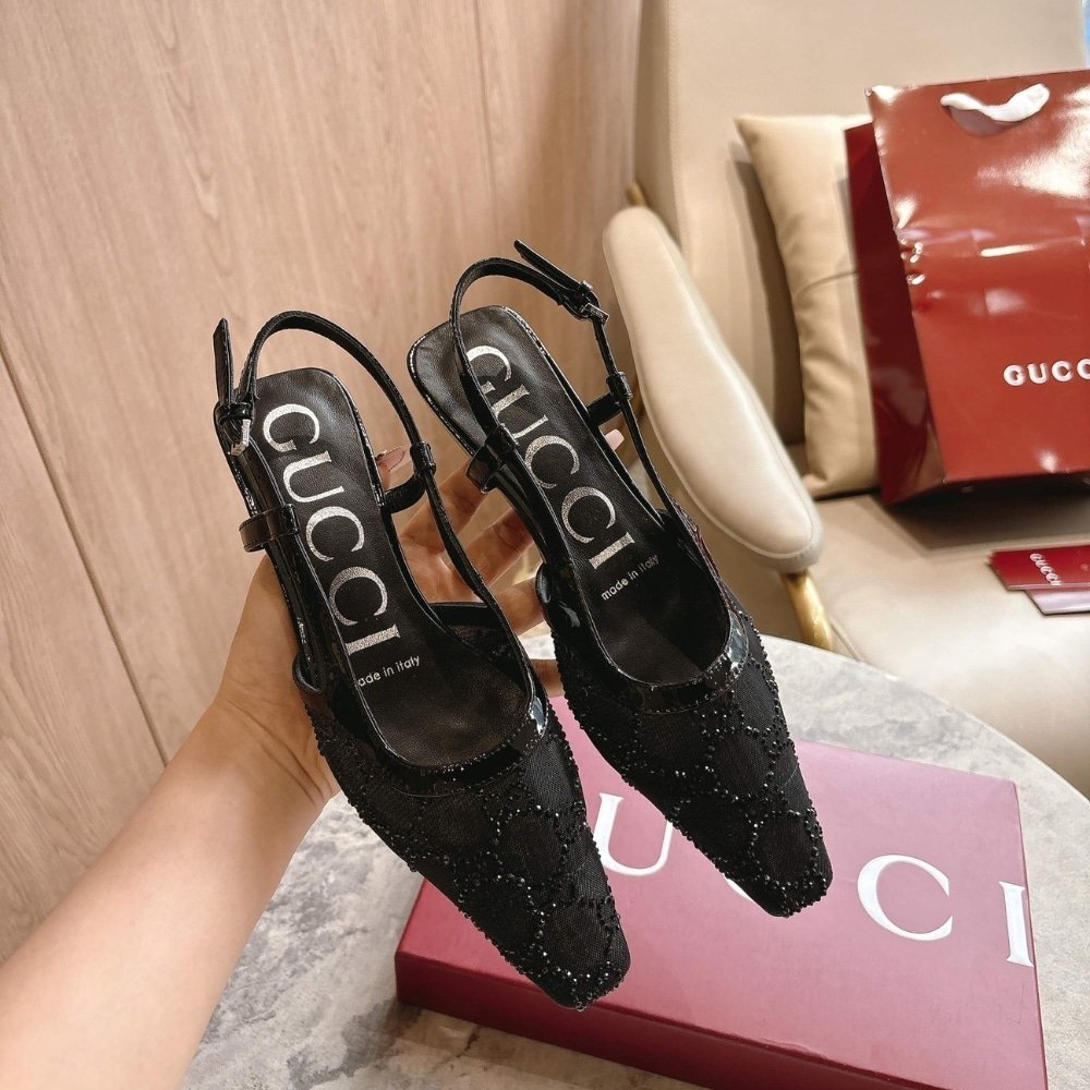 Gvc*1 Women Gg Crystal Slingback Pump Black Mesh ‎840728 Faeq0 1046