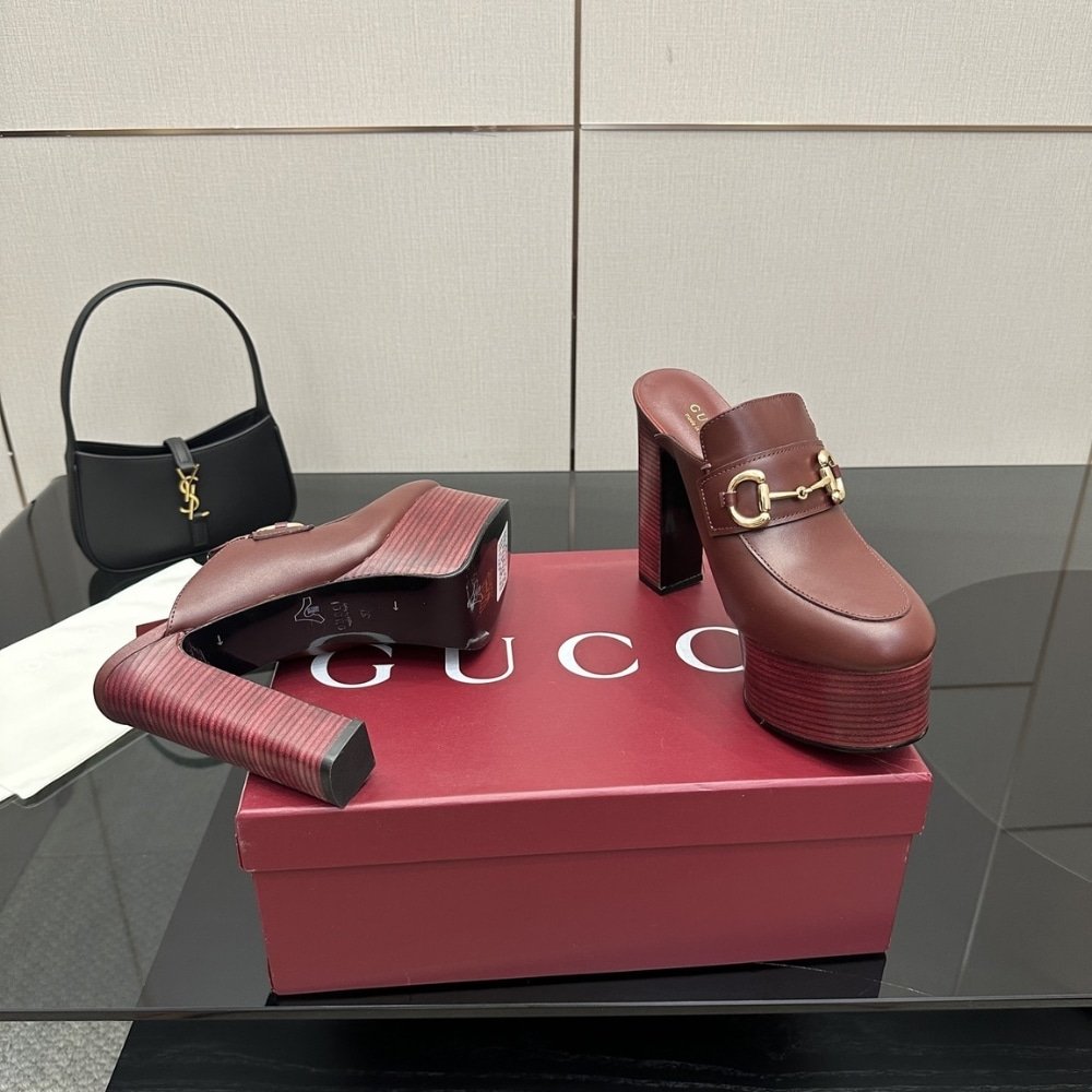 Gvc*1 Women Platform Mule With Horsebit Red Leather ‎835315 Aadcw 6207
