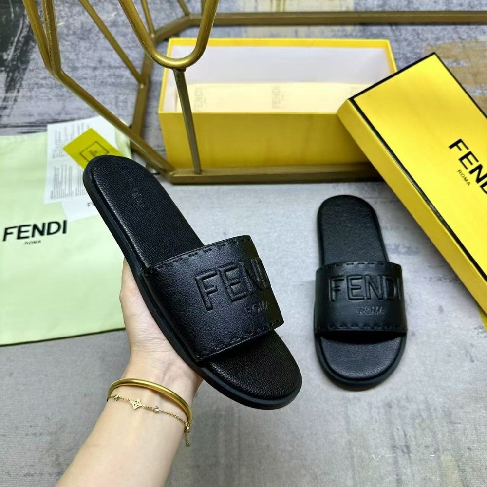 F**di Roma Leather Slides Black 7X1753Aqxcf0Qa1