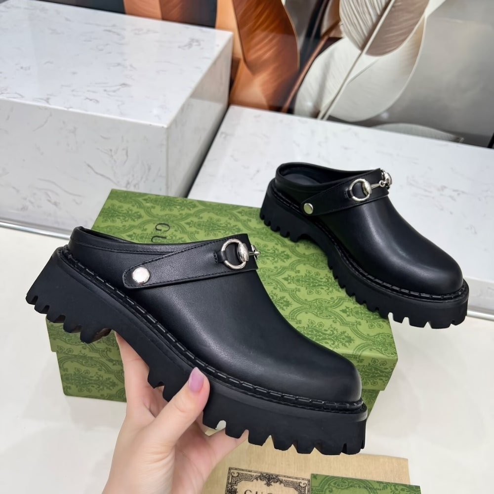 Gvc*1 Women Mule With Horsebit Black Leather ‎835829 Aadcw 1000
