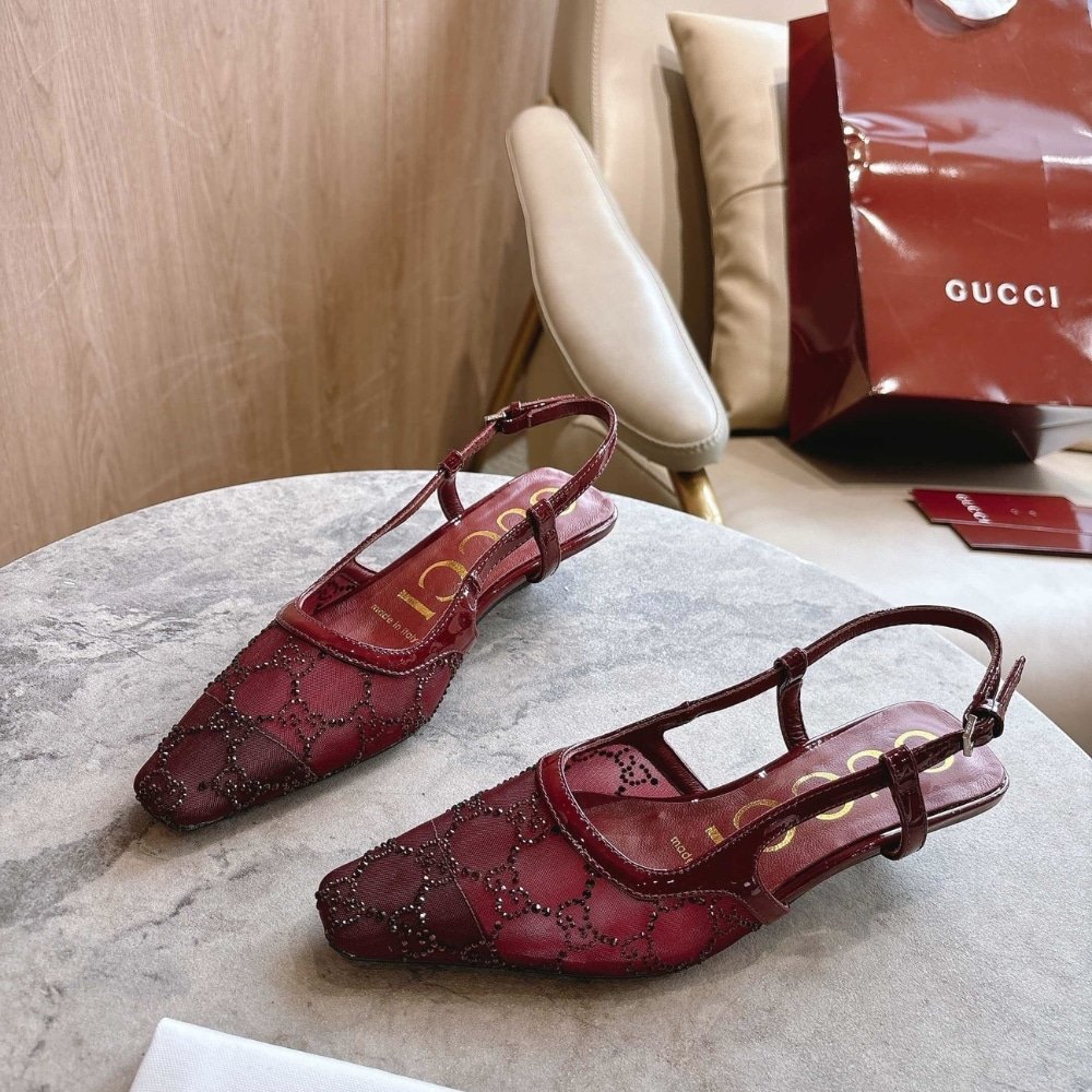 Gvc*1 Women Gg Crystal Slingback Pump Red Mesh ‎‎674668 Faeq0 6255