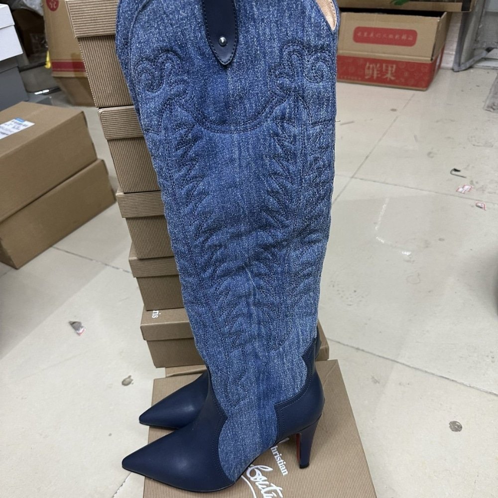 Chr1st1an Louboutin Santia Botta 85 Boots Denim Blue 32405166603