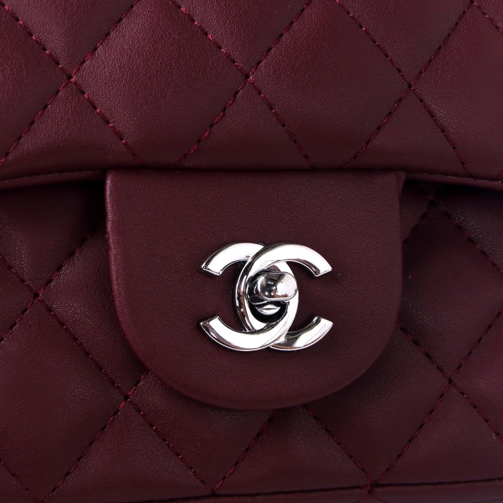 Ch**el Medium Classic Double Flap Burgundy Silver Hardware 27Cm