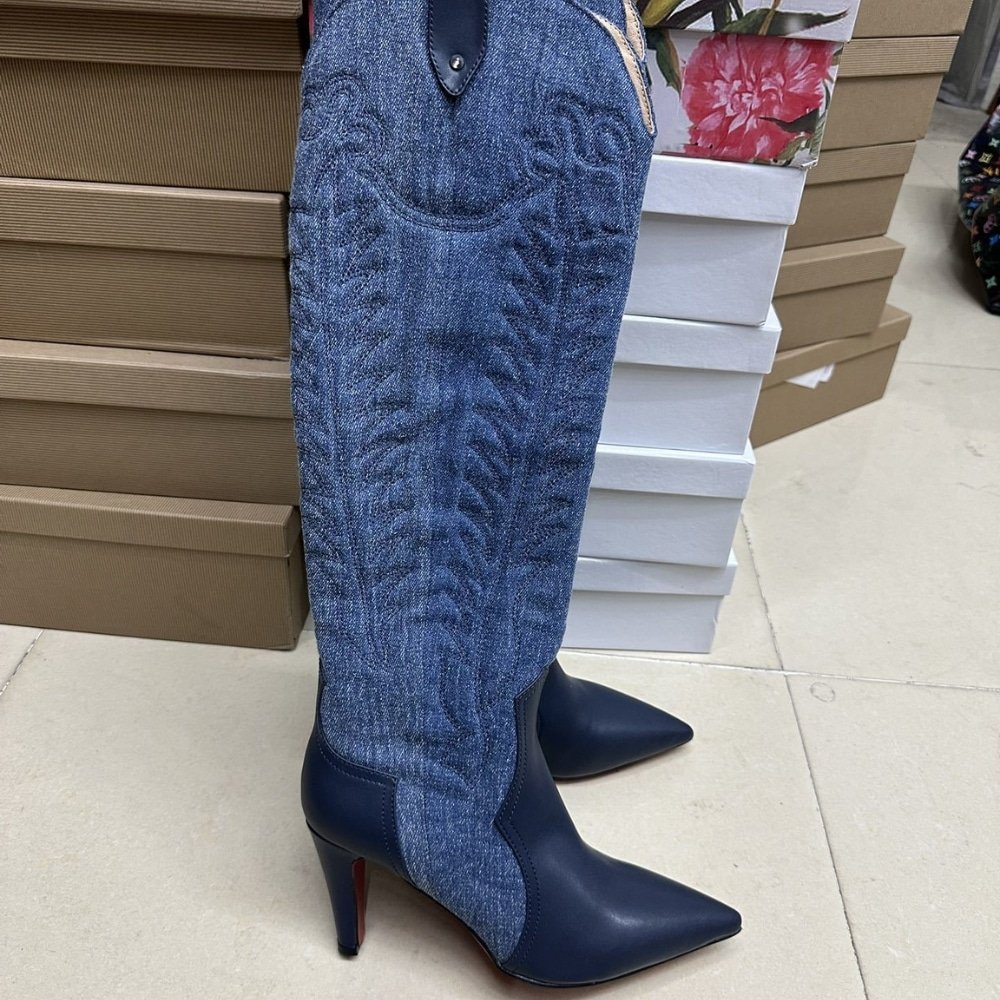 Chr1st1an Louboutin Santia Botta 85 Boots Denim Blue 32405166603