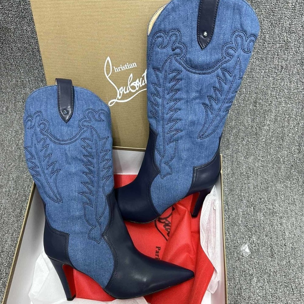 [S*per Vip 1:1] Chr1st1an Louboutin Santiabooty 85 Boots Denim Blue 32404636603