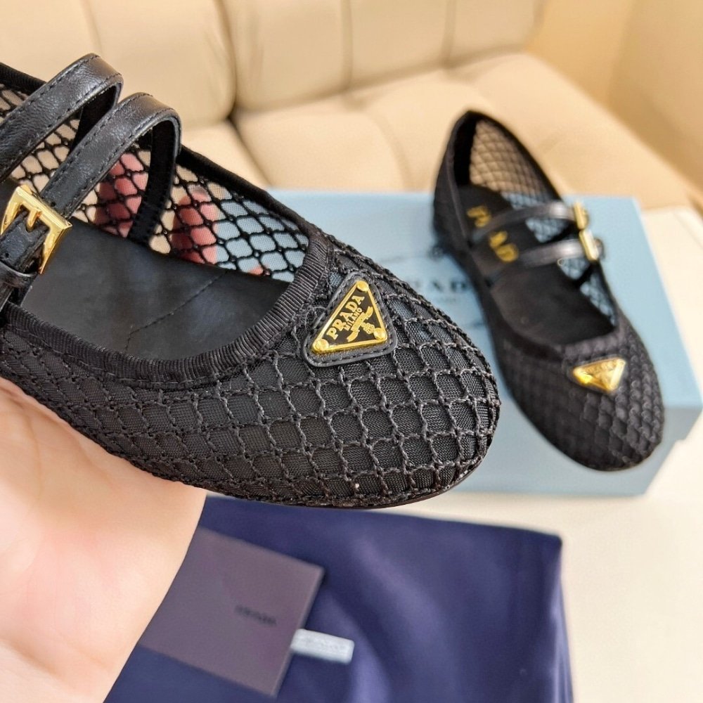 Pra*a Mesh Fabric Ballerinas Black 1F915N 099 F0002 F 005
