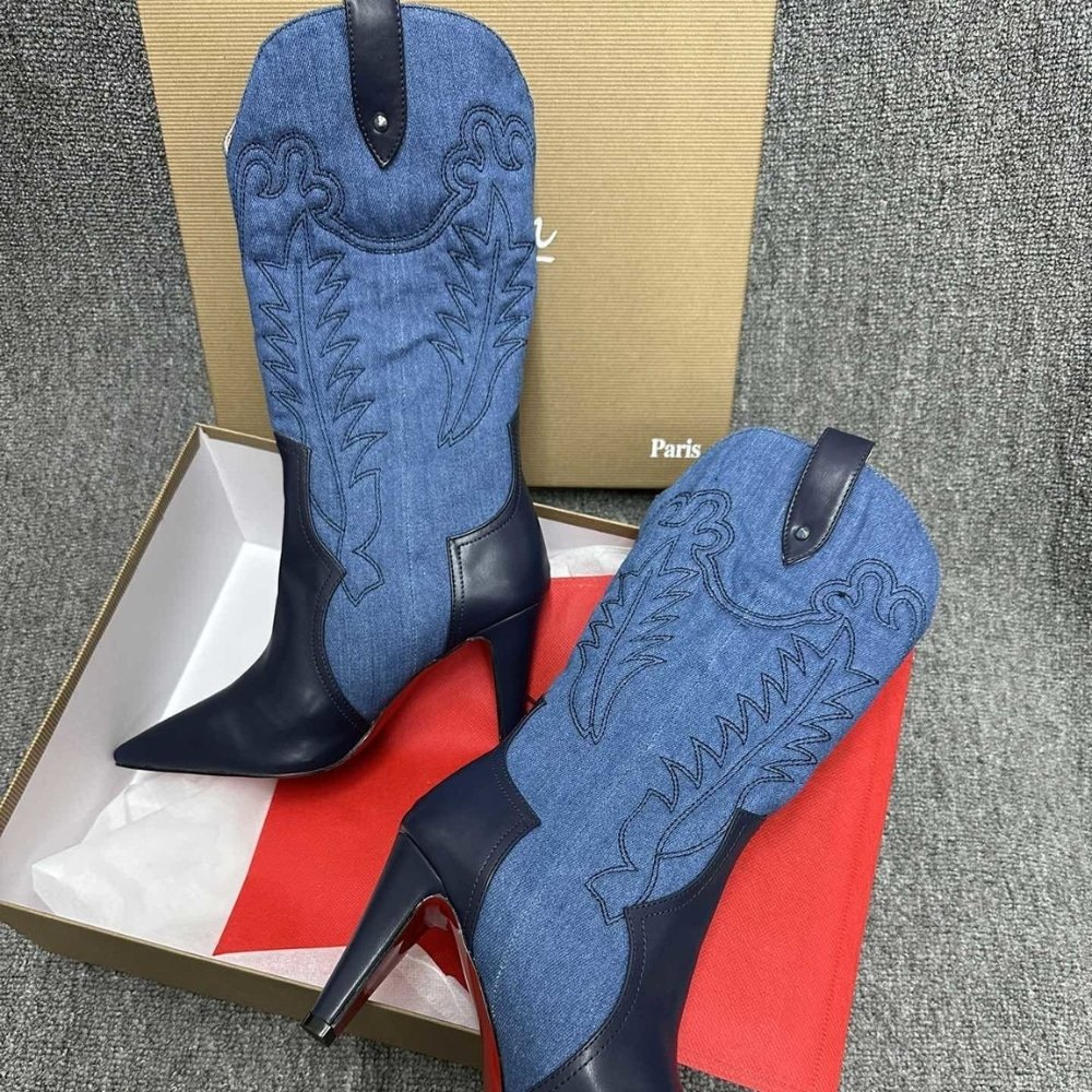 [S*per Vip 1:1] Chr1st1an Louboutin Santiabooty 85 Boots Denim Blue 32404636603