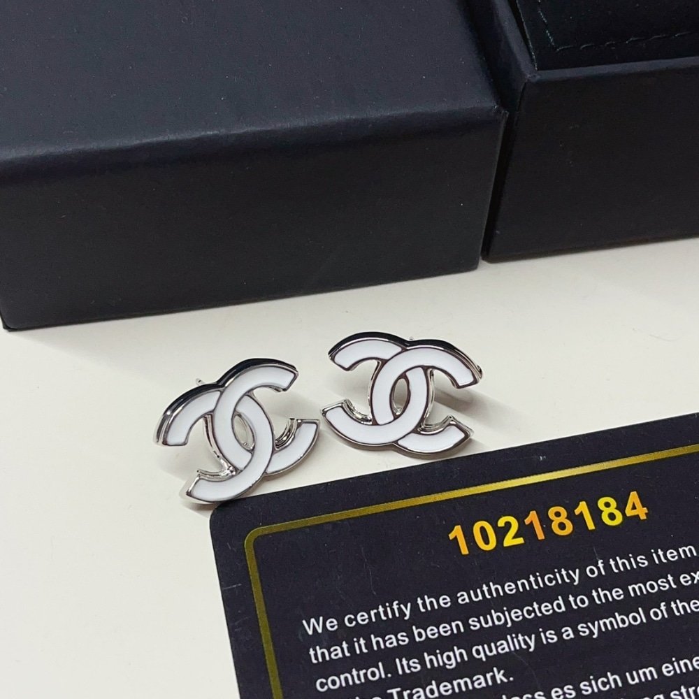 Ch**el 25S Earrings White Silver Metal Abf565 B20465 U0776