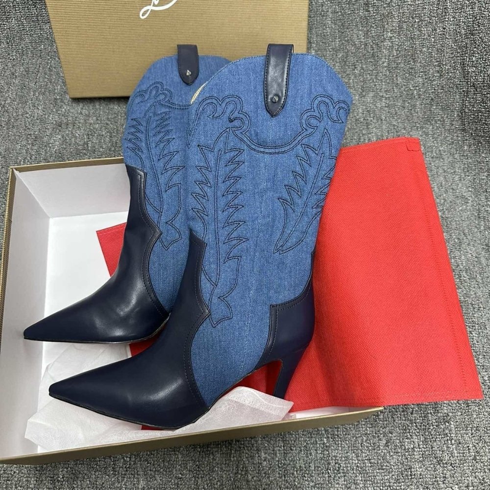 [S*per Vip 1:1] Chr1st1an Louboutin Santiabooty 85 Boots Denim Blue 32404636603