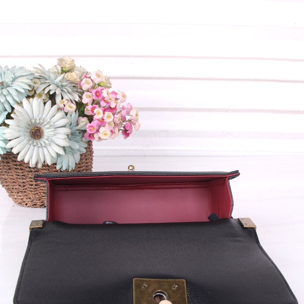 Ch**el Medium Boy Bag Black Gold Hardware 25Cm