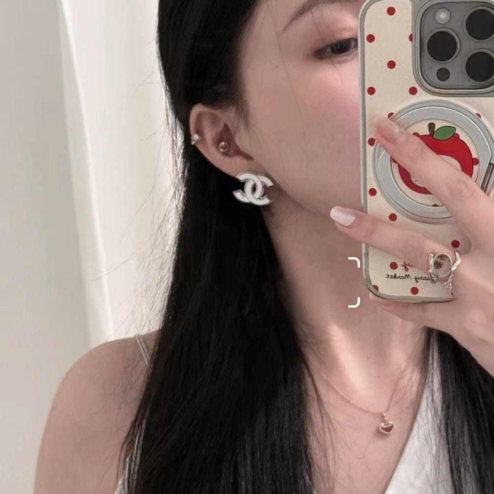 Ch**el 25S Earrings White Silver Metal Abf565 B20465 U0776