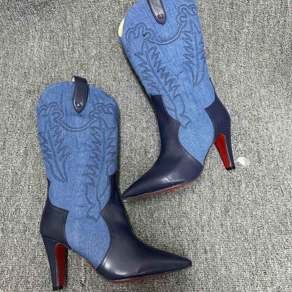 [S*per Vip 1:1] Chr1st1an Louboutin Santiabooty 85 Boots Denim Blue 32404636603