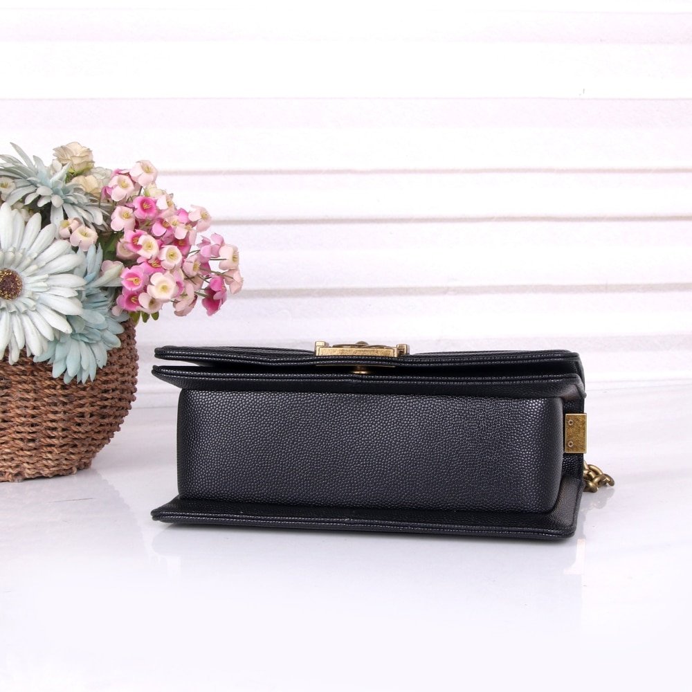 Ch**el Medium Boy Bag Black Gold Hardware 25Cm