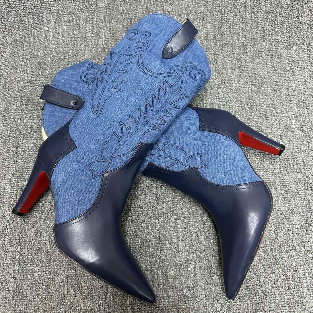 [S*per Vip 1:1] Chr1st1an Louboutin Santiabooty 85 Boots Denim Blue 32404636603