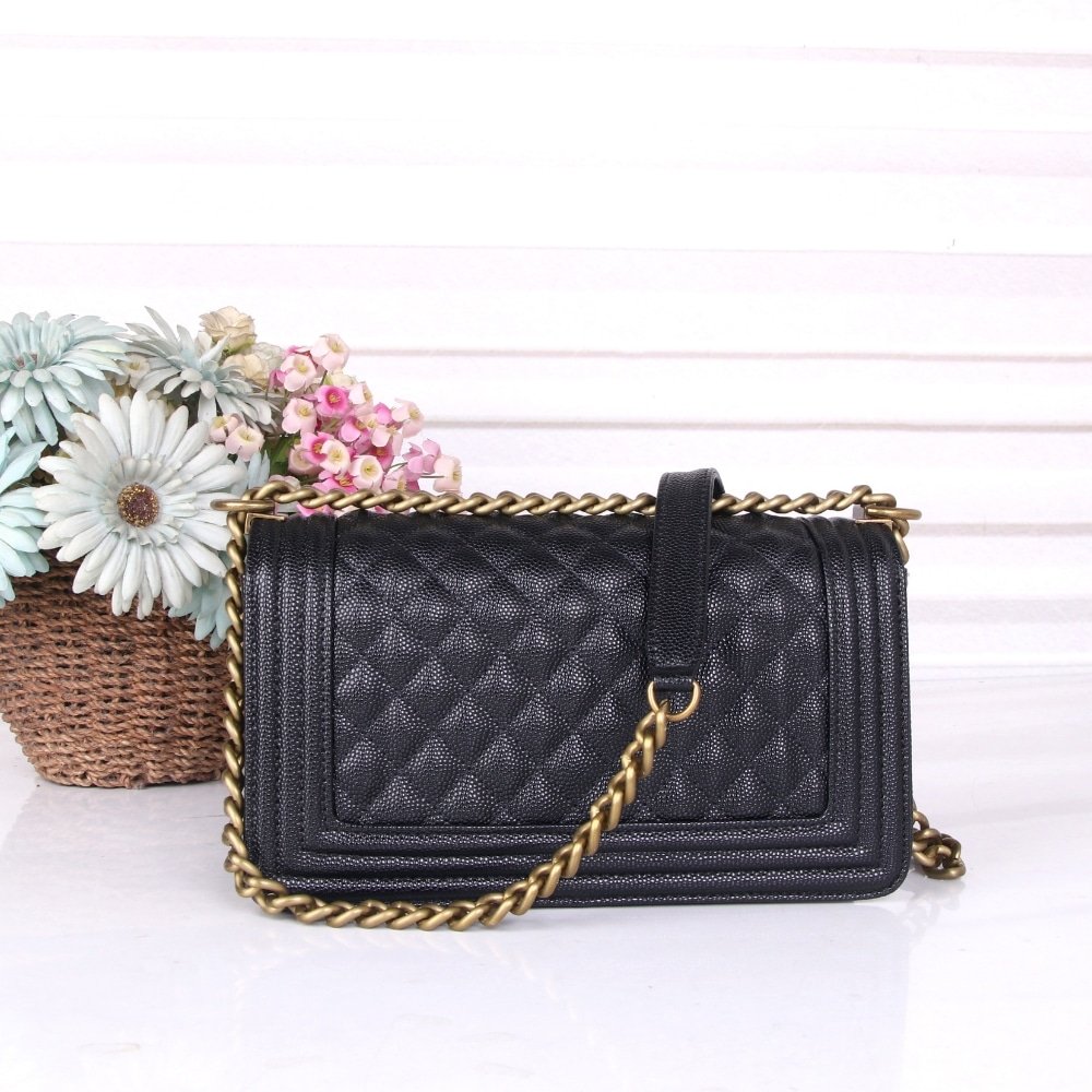 Ch**el Medium Boy Bag Black Gold Hardware 25Cm