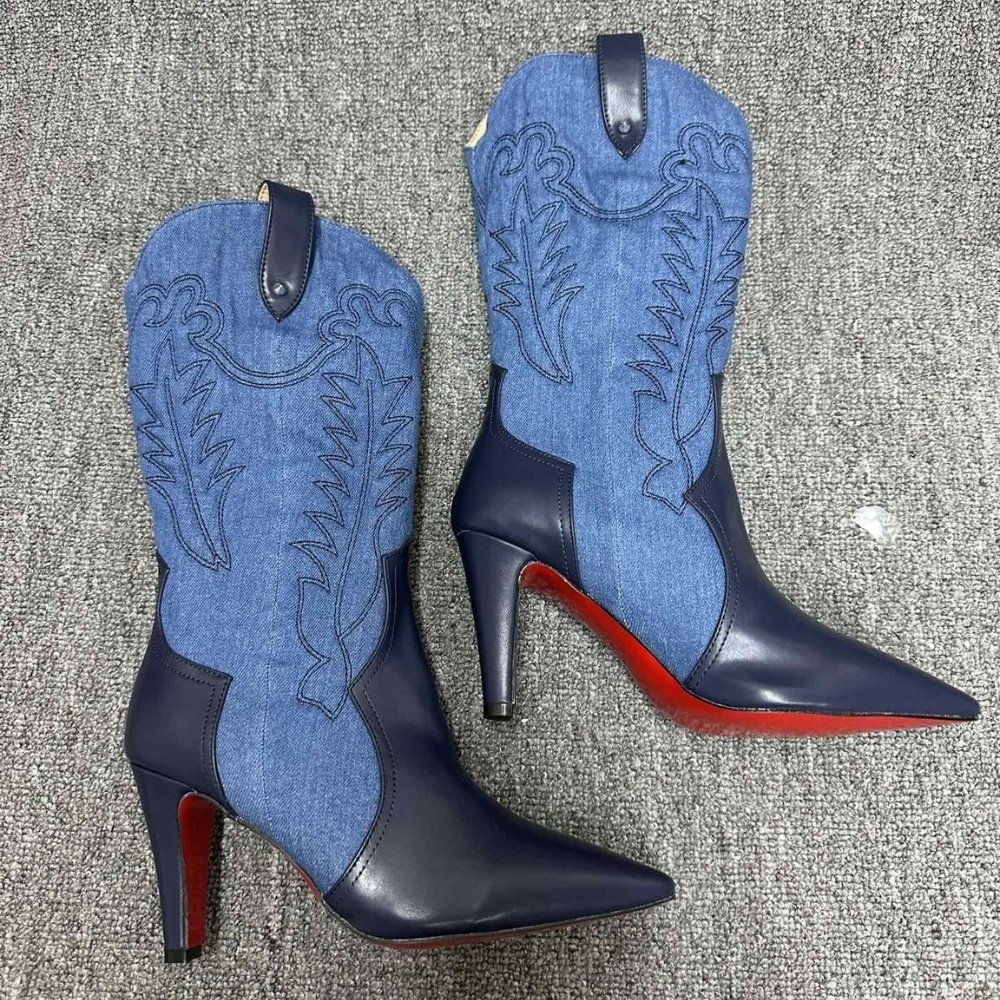 [S*per Vip 1:1] Chr1st1an Louboutin Santiabooty 85 Boots Denim Blue 32404636603