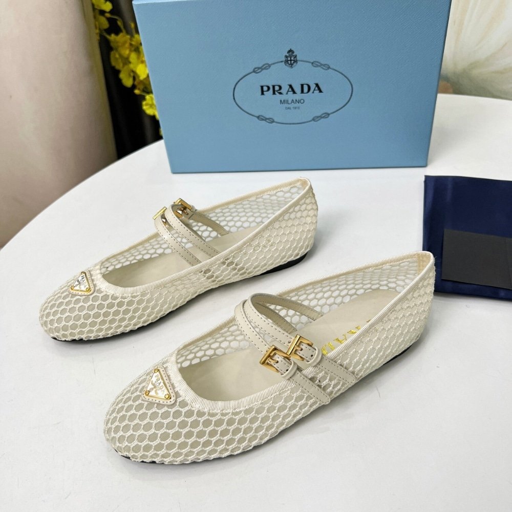 Pra*a Mesh Fabric Ballerinas Beige 1F915N 099 F0485 F 005