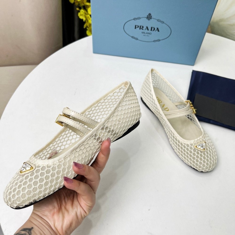 Pra*a Mesh Fabric Ballerinas Beige 1F915N 099 F0485 F 005
